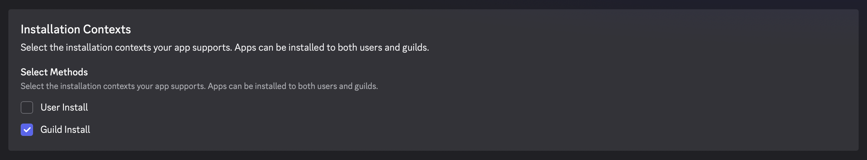 Installation Contexts with Guild Install ticked
