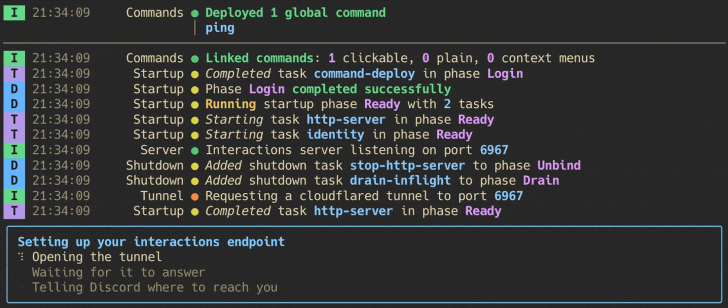 The dev terminal ticking off each tunnel step as it finishes